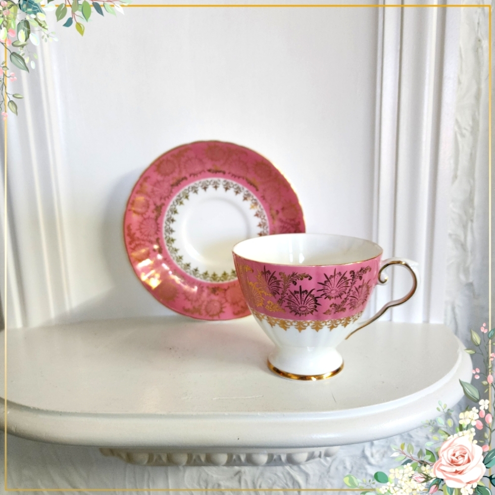 Royal Grafton Pink and Gold Footed Teacup and Saucer Vintage find England